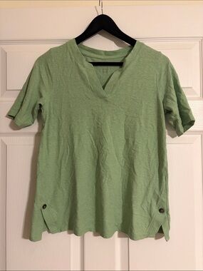Pure Jill J.Jill Sage Green Split Neck Button Accent Short Sleeve Tee Top